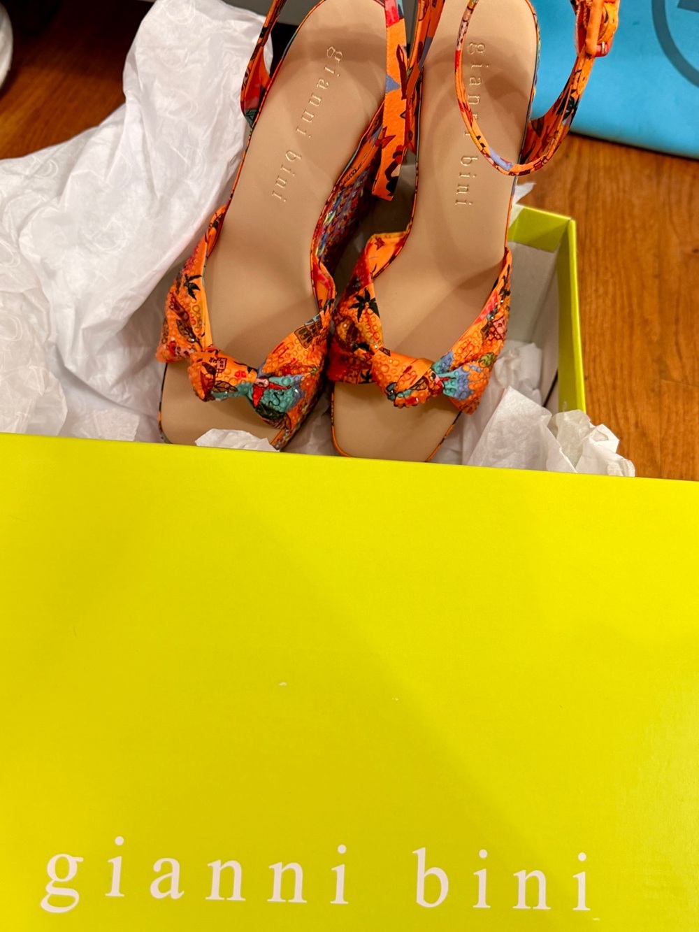 Gianni Bini Orange Multicolor Knotted Beaded Wedge Sandals - Picture 2 of 6